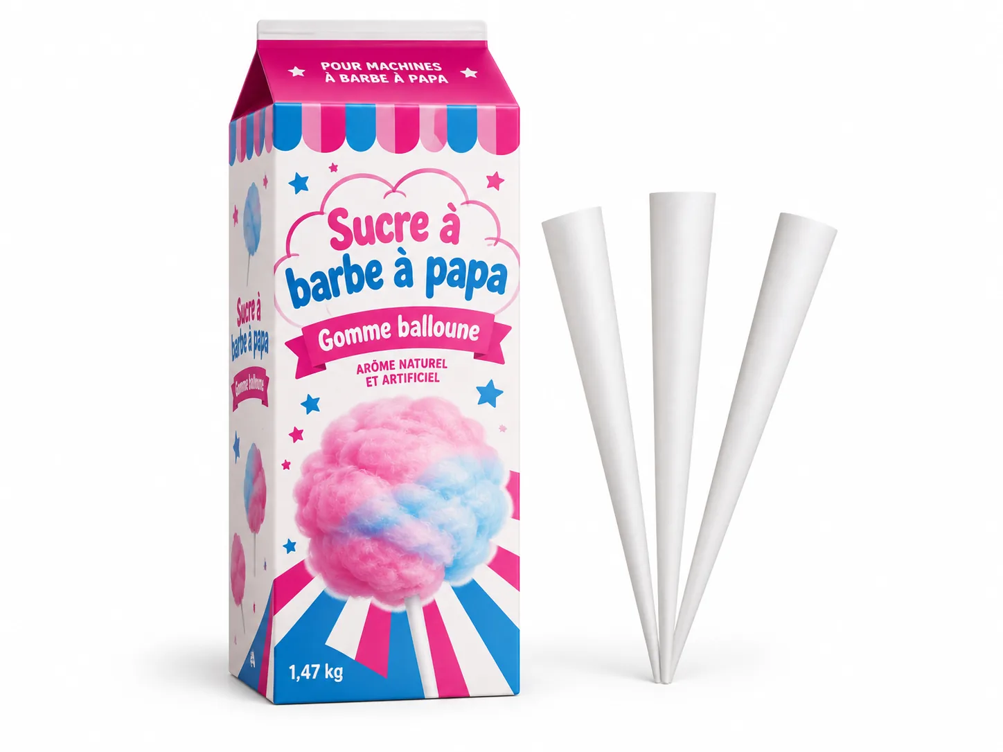Pinte de sucre pour barbe à papa et cônes