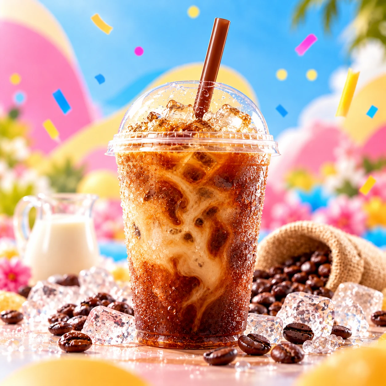 Un café glacé bien frais servi sur glace pour une pause café simple, froide et rafraîchissante.